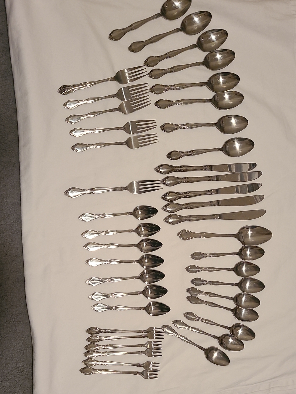 Vintage Imperial Stainless Korea Flatware 42 Pc Fleurette Pattern Floral Fork